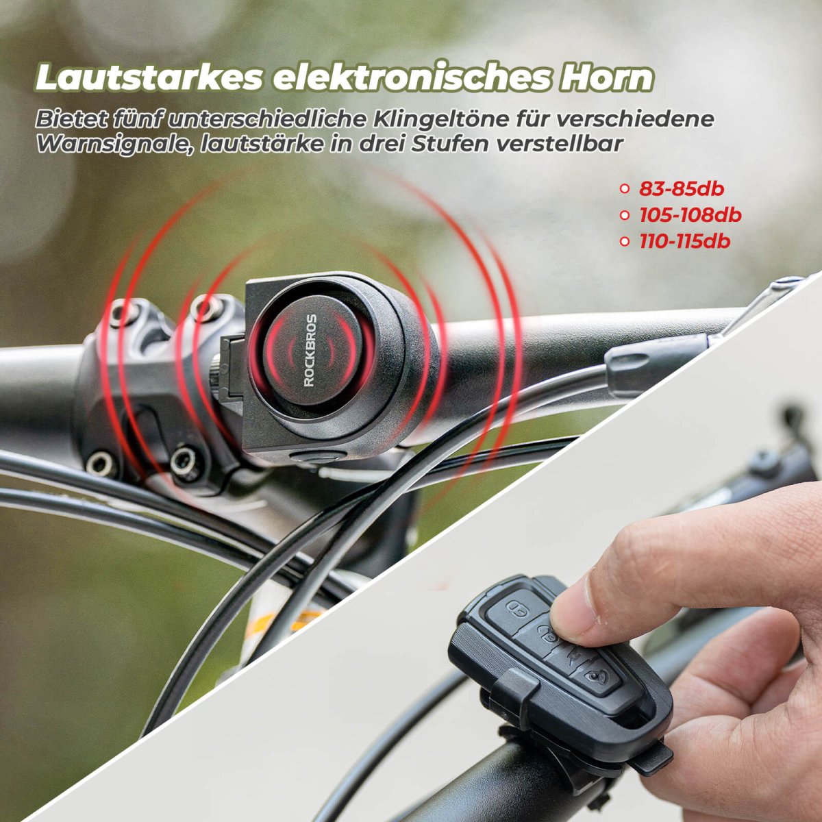 Sonnette sans fil pour vélo électrique avec sirène d'avertissement, IPX5, ROCKBROS – Image 4